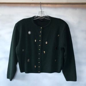 Kookai Dark Green Cardigan with Gold Accents
